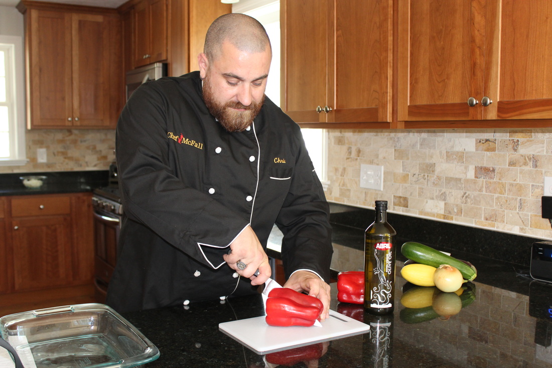Chef McFall using Aceites Abril Extra Virgin Olive Oil